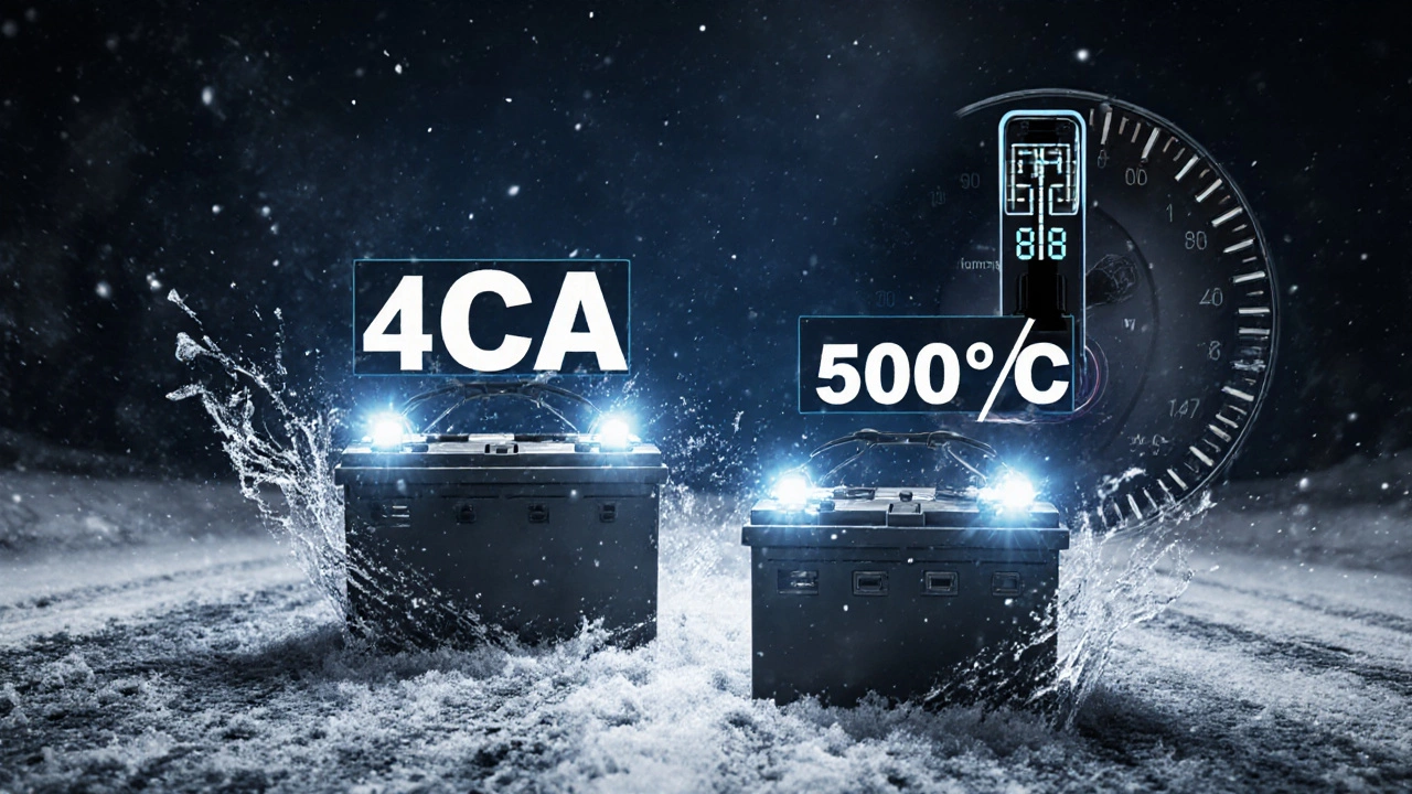 Сравнение тока холодного пуска 420A и 500A на фоне зимней стужи.