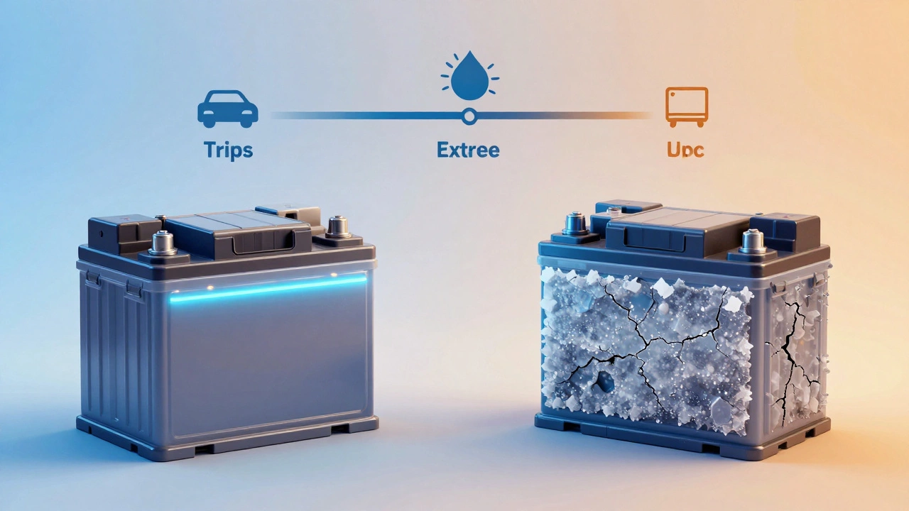 Сравнение здорового и сульфатированного аккумулятора в визуальной схеме.