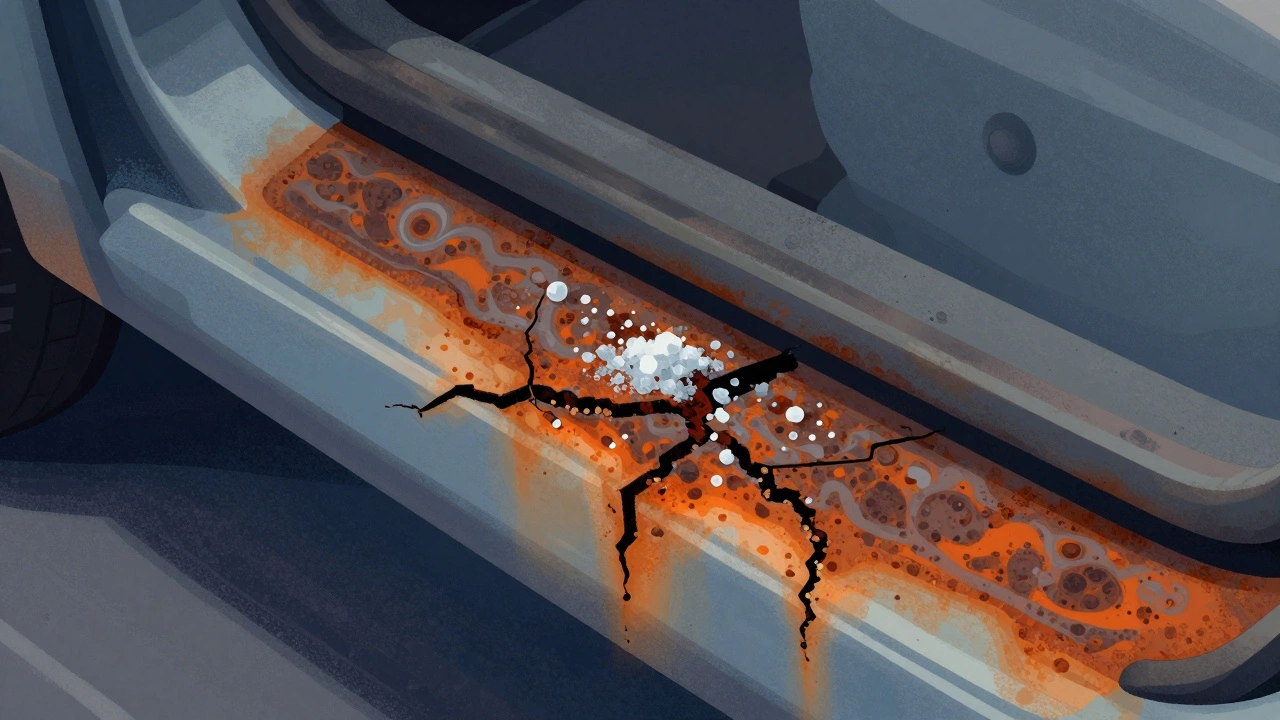 Ржавчина на пороге автомобиля в детальном виде