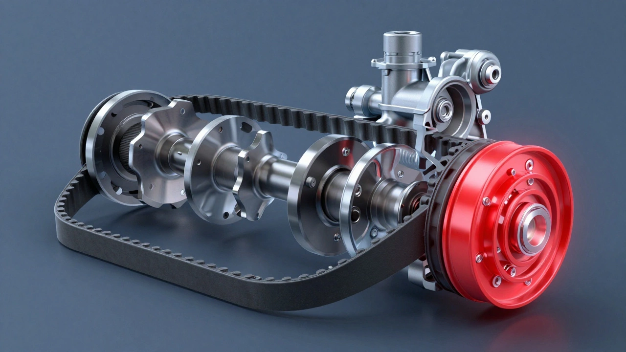 Схема работы ремня ГРМ, роликов и водяного насоса в двигателе