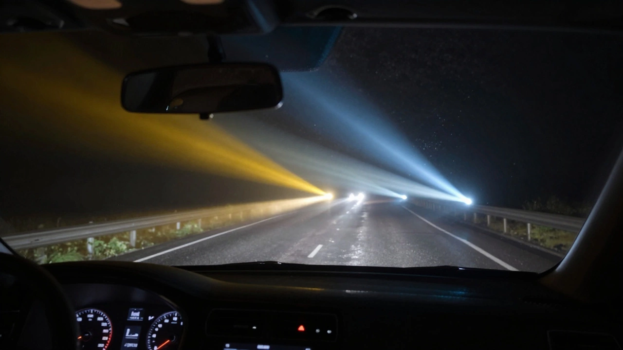 Сравнение света галогена, ксенона и LED на дороге ночью